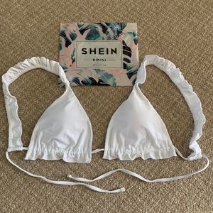 Shein White Bikini Ruffle Tie Top
